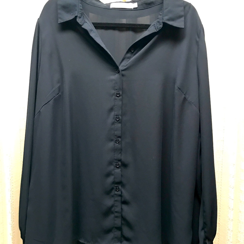 Sheer black button down blouse 2X
